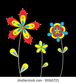 three flowers on black background