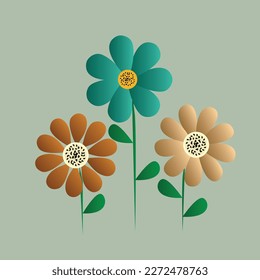 Three flowers on a green background with the word flower on it.