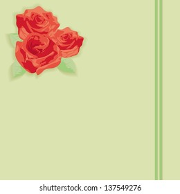three flowers of a rose on light-green paper