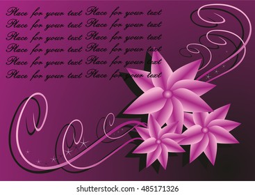three flowers and the text on a purple background.vector illustration.