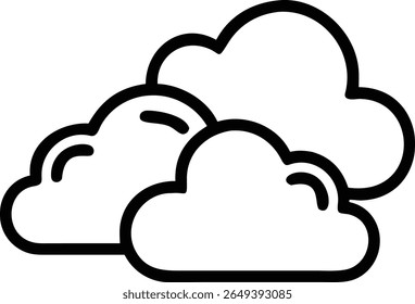 Três nuvens fofas estão agrupadas nesta ilustração simples em preto e branco sobre um pano de fundo branco limpo
