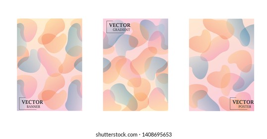 Three flyer templates in delicate pastel shades. The pattern is made of translucent spots. Art can be used fo brochure, flyers, packing, cover design. 