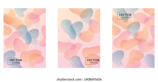Three flyer templates in delicate pastel shades. The pattern is made of translucent spots. Art can be used fo brochure, flyers, packing, cover design. 