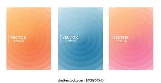 Three flyer templates in delicate pastel shades with gradient effect. Pattern with circles. Art can be used for brochure, flyers, packing, cover design. 