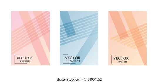 Three flyer templates in delicate pastel shades with gradient effect. Pattern with lines. Art can be used for brochure, flyers, packing, cover design. 