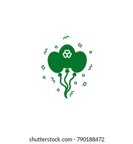 Three flying ballons with shamrock symbol - flat silhouette on isolated background. Simple vector icon for Saint Patrick's Day holiday celebration, birthday party or other event. 