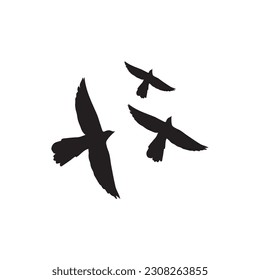 Three flying birds silhouette vector art