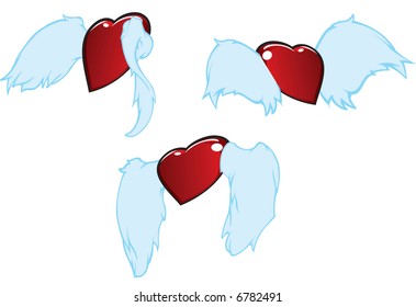 three flying hearts flying away... or not -- vector illustration