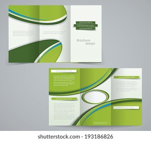 Three fold brochure template, corporate flyer or cover design in green colors