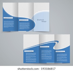 Three fold business brochure template, corporate flyer or cover design in blue colors