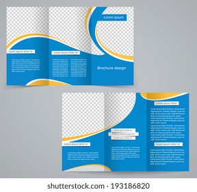 Three Fold Business Brochure Template, Corporate Flyer Or Cover Design In Blue Colors