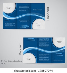 Three fold business brochure template, corporate flyer or cover design in blue colors