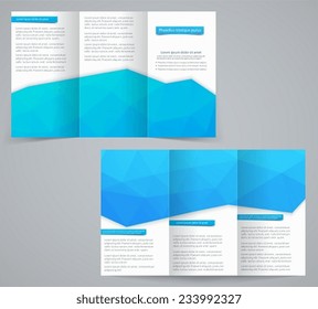 Three fold business brochure template with triangles, corporate flyer or cover design in blue  tones