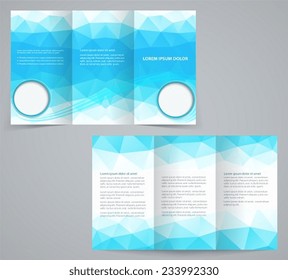 Three fold business brochure template with triangles, corporate flyer or cover design in blue  tones