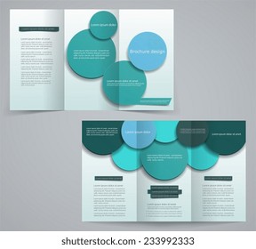 Three fold business brochure template, corporate flyer or cover design in blue and green tones