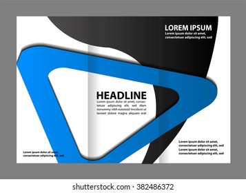 Three fold business brochure template, corporate flyer or cover design in blue colors
