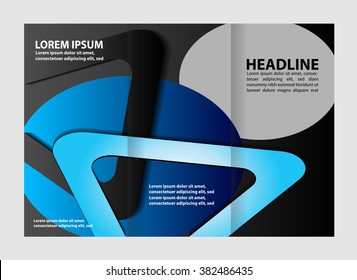 Three fold business brochure template, corporate flyer or cover design in blue colors

