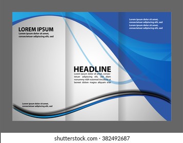 Three fold business brochure template, corporate flyer or cover design in blue colors
