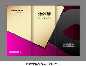 Three fold business brochure template, corporate flyer or cover design in purple colors
