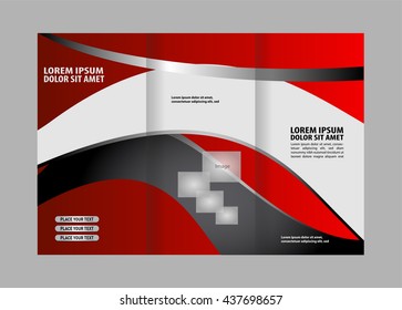 Three fold business brochure template, corporate flyer or cover design in red colors
