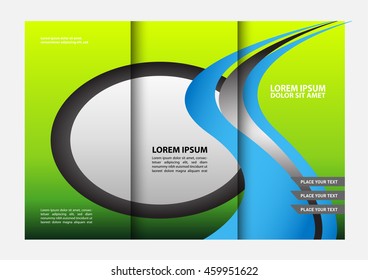 Three fold business brochure template, corporate flyer or cover design in blue colors
