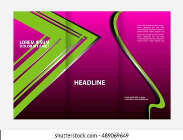 Three fold business brochure template, corporate flyer or cover design in blue colors

