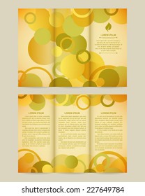 Three fold business flyer template with circles, autumn style. Corporate brochure, cover, booklet design, for publishing, advertising. 