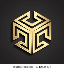 Logotipo del oro del cubo del laberinto de tres veces