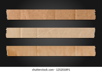 Three folded torn old paper stripes