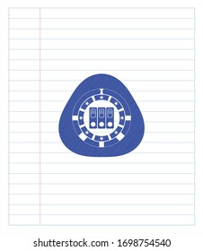 three folders icon draw (pen strokes). Blue ink. Vector Illustration. Detailed.