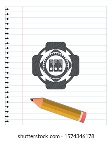 three folders icon draw (pencil strokes). Vector Illustration. Detailed.