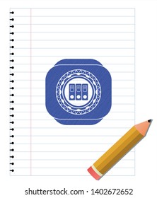 three folders icon emblem draw with pen effect. Blue ink. Vector Illustration. Detailed.