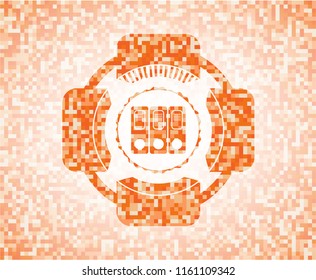three folders icon inside abstract orange mosaic emblem