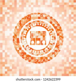 three folders icon inside abstract orange mosaic emblem with background