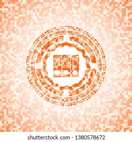 three folders icon inside abstract orange mosaic emblem