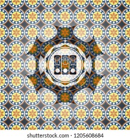 three folders icon inside arabesque style emblem. arabic decoration.