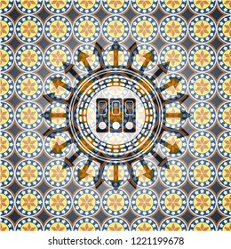 three folders icon inside arabesque emblem background. arabic decoration.