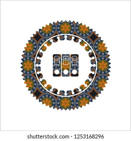 three folders icon inside arabesque style badge. arabic decoration.