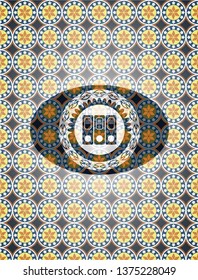 three folders icon inside arabesque emblem. arabic decoration.