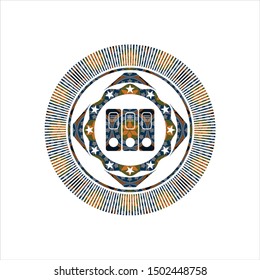 three folders icon inside arabesque emblem. arabic decoration.