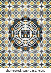 three folders icon inside arabesque emblem background. arabic decoration.