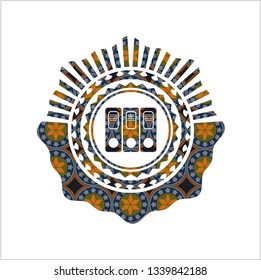 three folders icon inside arabic emblem. Arabesque decoration.