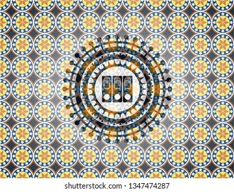 three folders icon inside arabic emblem. Arabesque decoration.