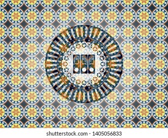 three folders icon inside arabic style emblem. Arabesque decoration.