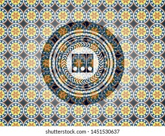 three folders icon inside arabic style emblem. Arabesque decoration.