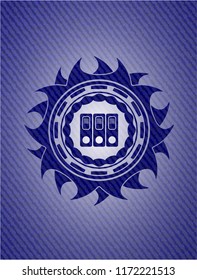 three folders icon inside badge with jean texture