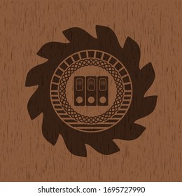 three folders icon inside badge with wood background