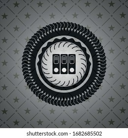 three folders icon inside black emblem