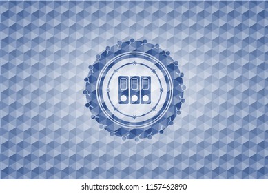 three folders icon inside blue badge with geometric pattern background.
