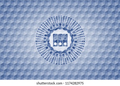 three folders icon inside blue badge with geometric pattern background.